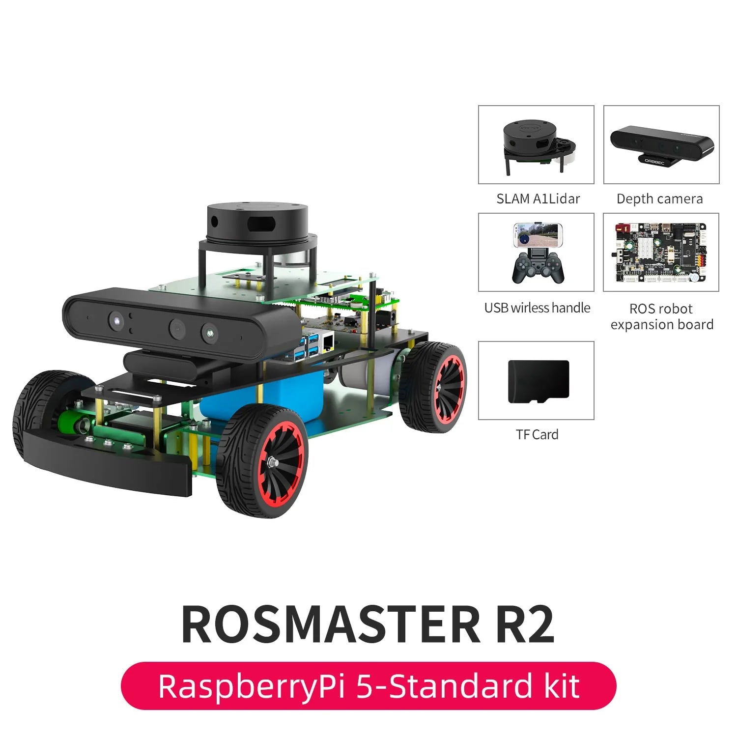 ROSMASTER R2 ROS2 STEM Education Python Programming Robot with Ackermann structure for Jetson NANO 4GB/Orin NANO/Orin NX/RPi 4B(Max Speed:1.8m/s)