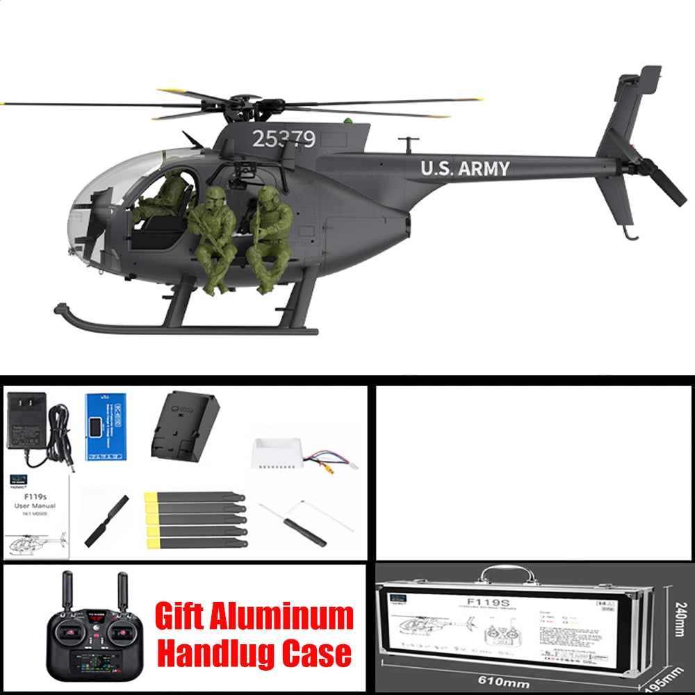 YUXIANG F118S MH-6 MD500 Little Bird 250-Class 1/16 Scale FPV 5-Blade Flybarless GPS RTF RC Military Helicopter