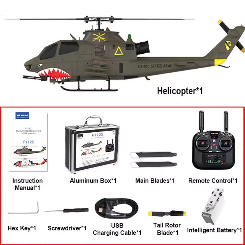 YUXIANG F112S AH-1 Cobra RC Helicopter 9CH GPS Optical Flow Localization TOF Altitude Hold Brushless Motor 1:32 Scale Helicopter