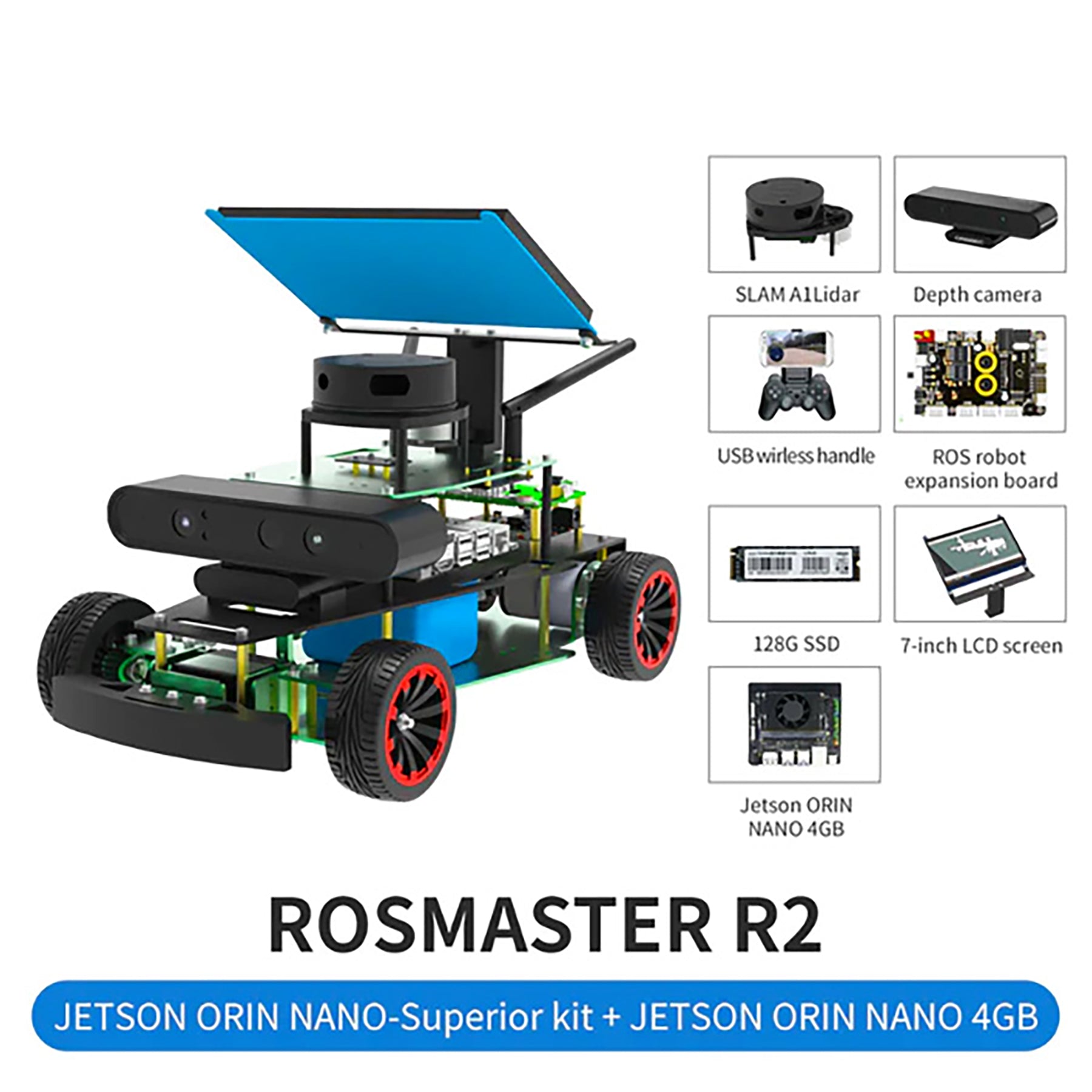ROSMASTER R2 ROS2 STEM Education Python Programming Robot with Ackermann structure for Jetson NANO 4GB/Orin NANO/Orin NX/RPi 4B(Max Speed:1.8m/s)