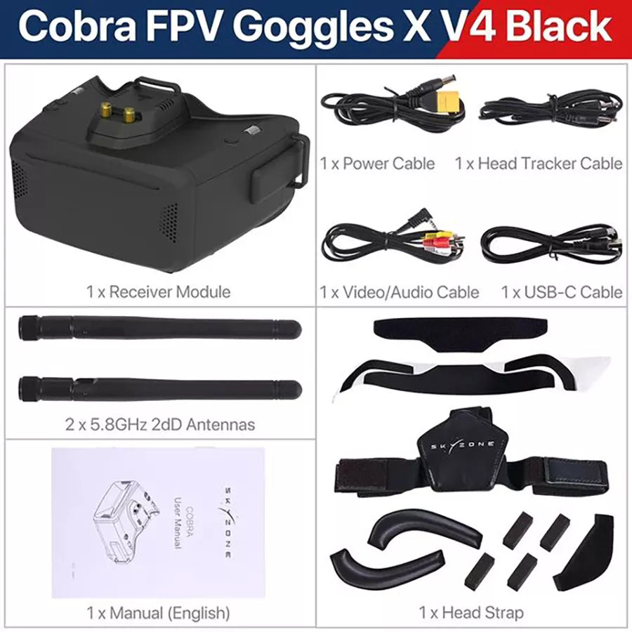 SKYZONE Cobra X V4 LCD FPV Analog Goggles 1280x720 5.8G 48CH Steadyview RapidMix Receiver with Head Tracker DVR FPV Goggles Video Glasses for RC Drone