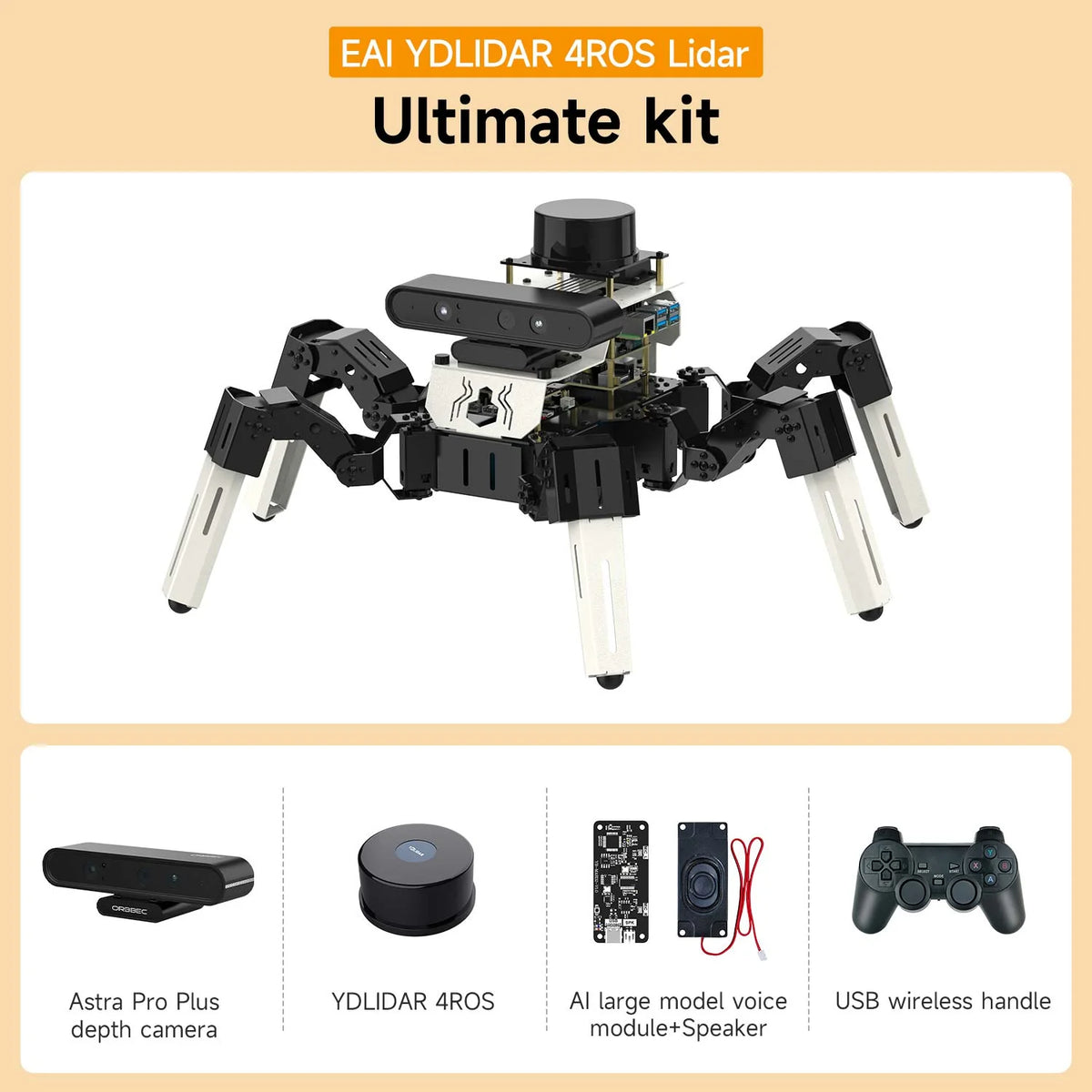Yahboom 18DOF Muto RS AI Large Language Model Hexapod Robot ROS2 for Raspberry Pi 5 STEM Education Python Programming Robot