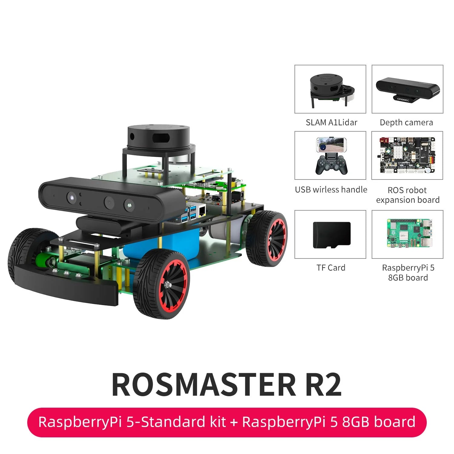 ROSMASTER R2 ROS2 STEM Education Python Programming Robot with Ackermann structure for Jetson NANO 4GB/Orin NANO/Orin NX/RPi 4B(Max Speed:1.8m/s)