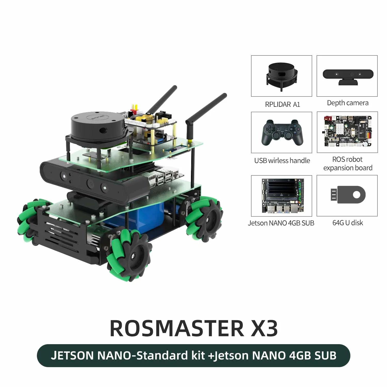 ROSMASTER X3 ROS2 STEM Education Python Programming Robot with Mecanum Wheel for Jetson NANO 4GB/Xavier NX/TX2 NX/RaspberryPi 4B