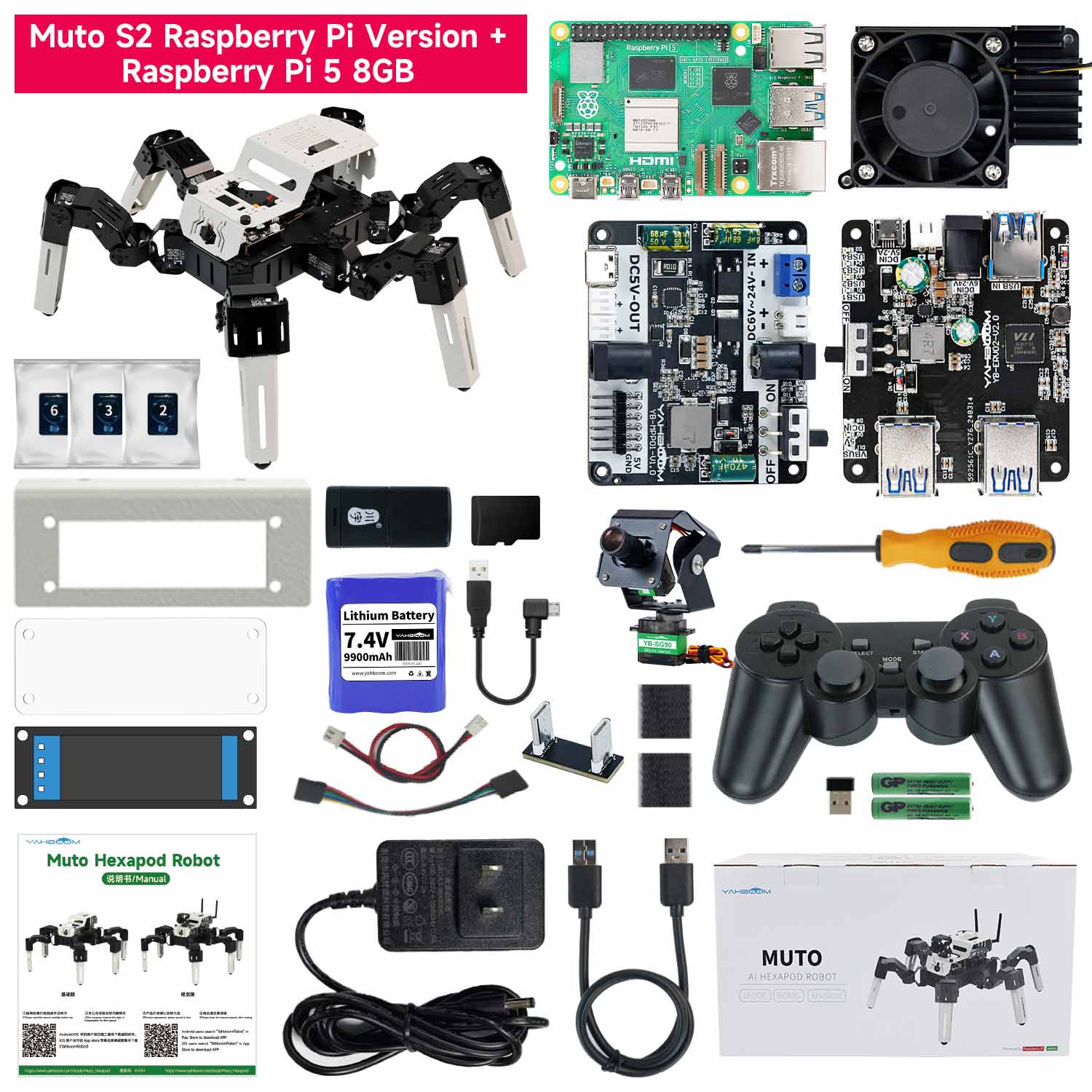 Yahboom 18DOF Muto S2 Hexapod Robot STEM Education Python Programming Robot with Raspberry Pi and NVIDIA Jetson NANO