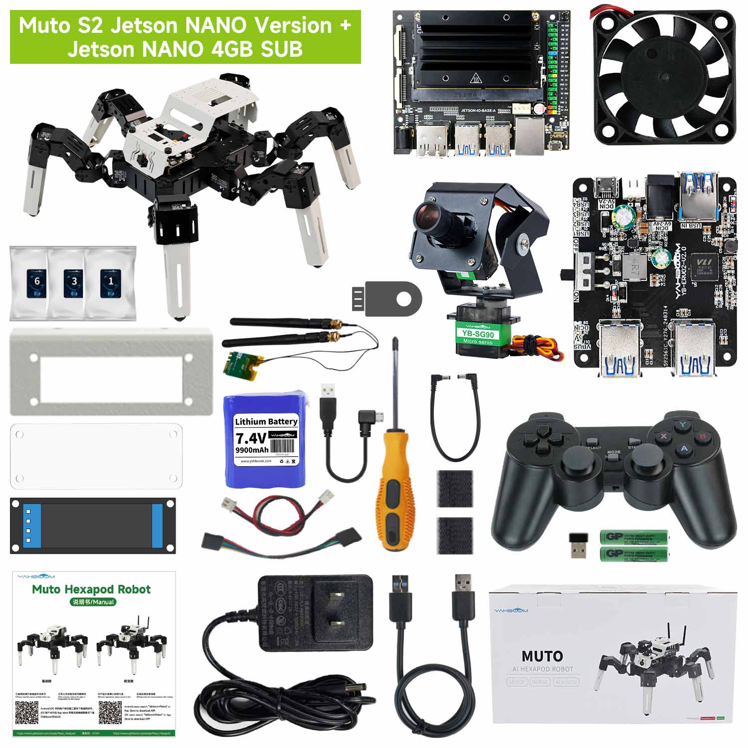 Yahboom 18DOF Muto S2 Hexapod Robot STEM Education Python Programming Robot with Raspberry Pi and NVIDIA Jetson NANO