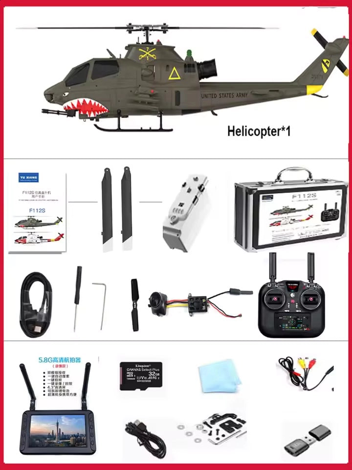 YUXIANG F112S AH-1 Cobra RC Helicopter 9CH GPS Optical Flow Localization TOF Altitude Hold Brushless Motor 1:32 Scale Helicopter