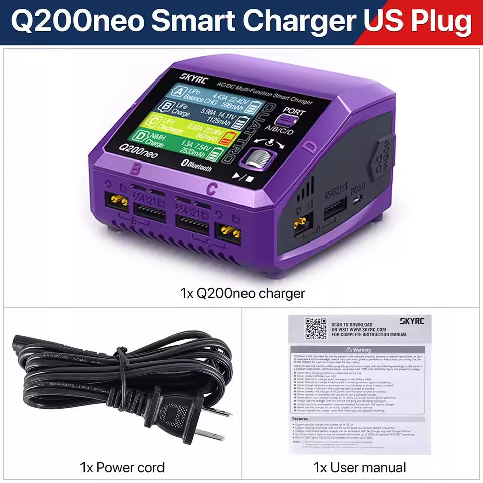 SKYRC Q200neo Lipo Battery Balance Charger Discharger AC200W DC400W 10A for 1-6S LiPo Li-ion Life LiHV 2-15s NiCd NiMH PB