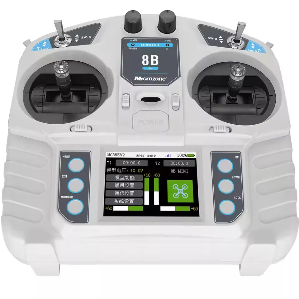 Microzone MC8B MINI 2.4G 8CH Remote Control Transmitter & MC8RE-V2 Receiver Radio System for RC Aircraft Fixed-wing Helicopter