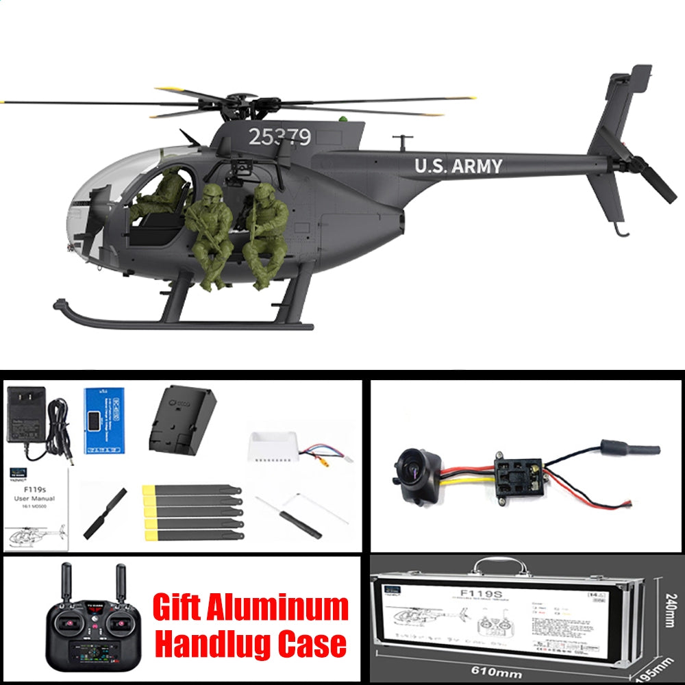 YUXIANG F118S MH-6 MD500 Little Bird 250-Class 1/16 Scale FPV 5-Blade Flybarless GPS RTF RC Military Helicopter