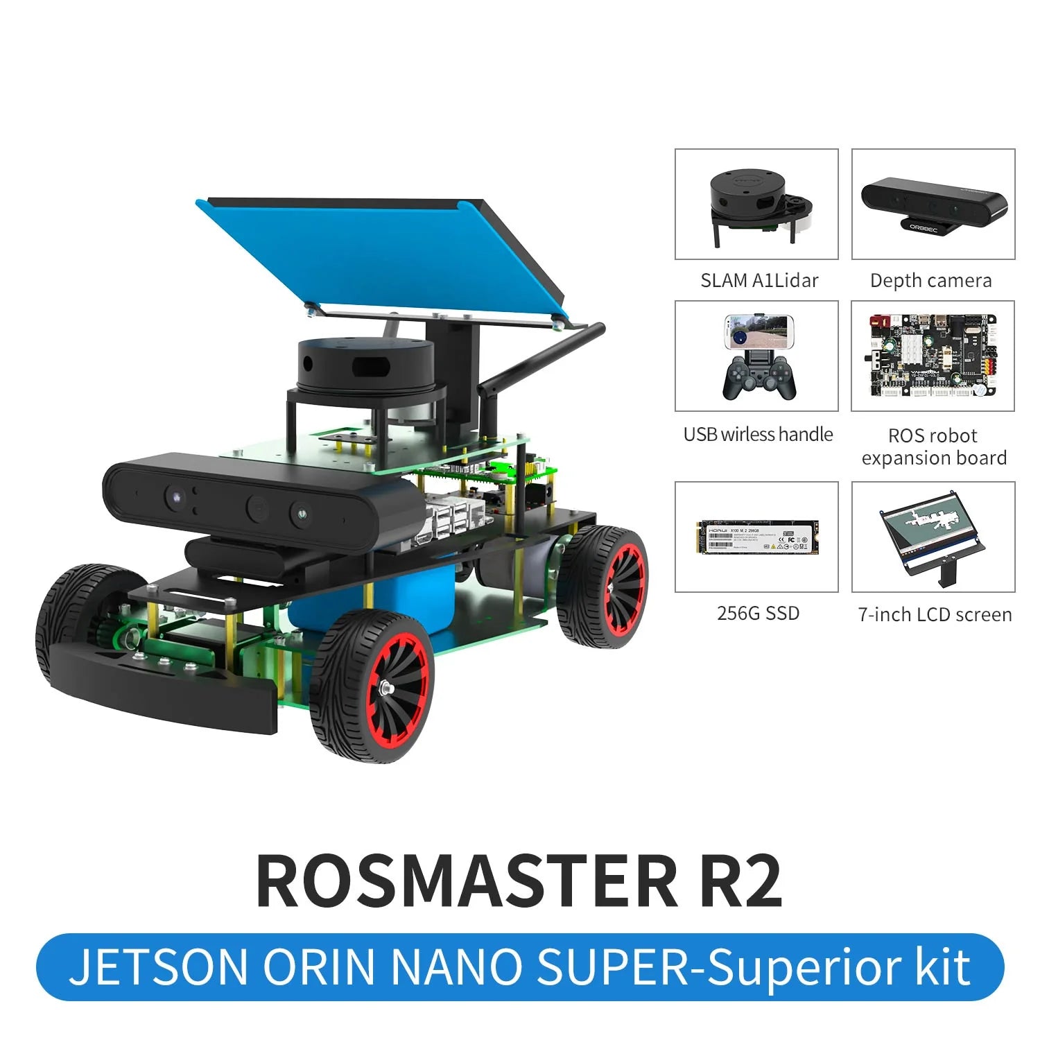 ROSMASTER R2 ROS2 STEM Education Python Programming Robot with Ackermann structure for Jetson NANO 4GB/Orin NANO/Orin NX/RPi 4B(Max Speed:1.8m/s)