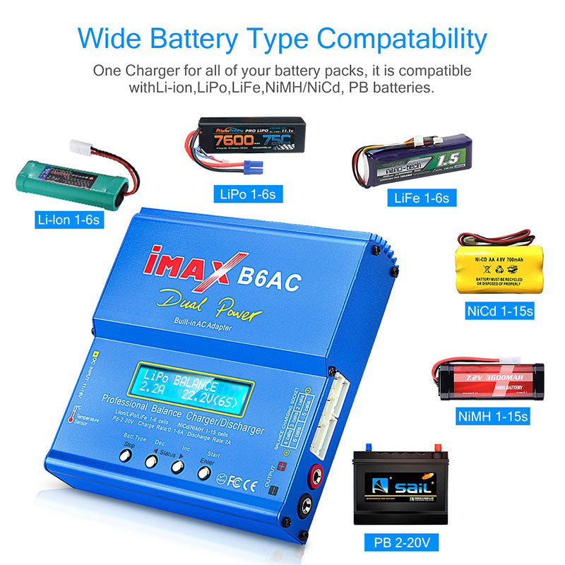 SKYRC MAX B6AC 80W Balance Battery Charger B6 AC 6A with Digital LCD Screen Li-ion LiFe Nimh Nicd PB Lipo Battery Discharger