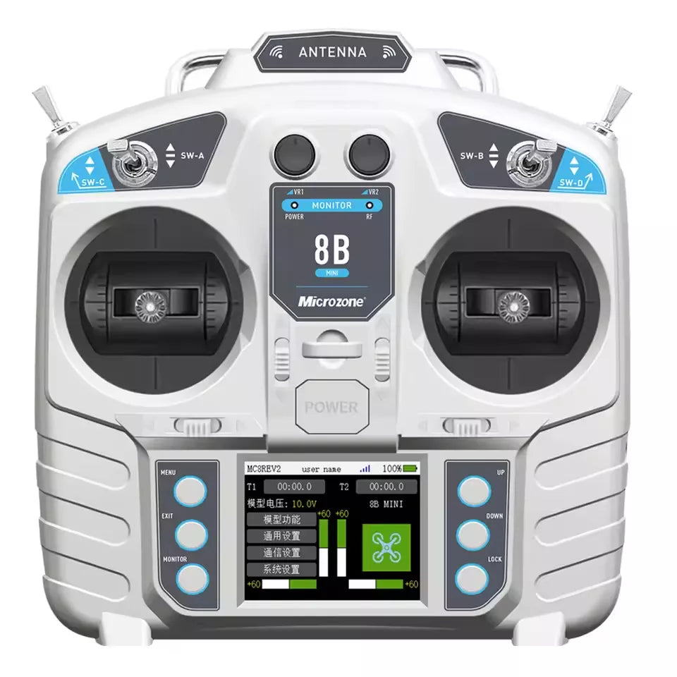 Microzone MC8B MINI 2.4G 8CH Remote Control Transmitter & MC8RE-V2 Receiver Radio System for RC Aircraft Fixed-wing Helicopter