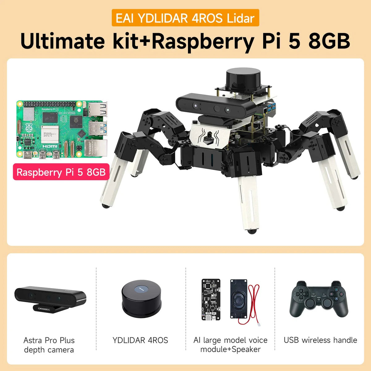 Yahboom 18DOF Muto RS AI Large Language Model Hexapod Robot ROS2 for Raspberry Pi 5 STEM Education Python Programming Robot