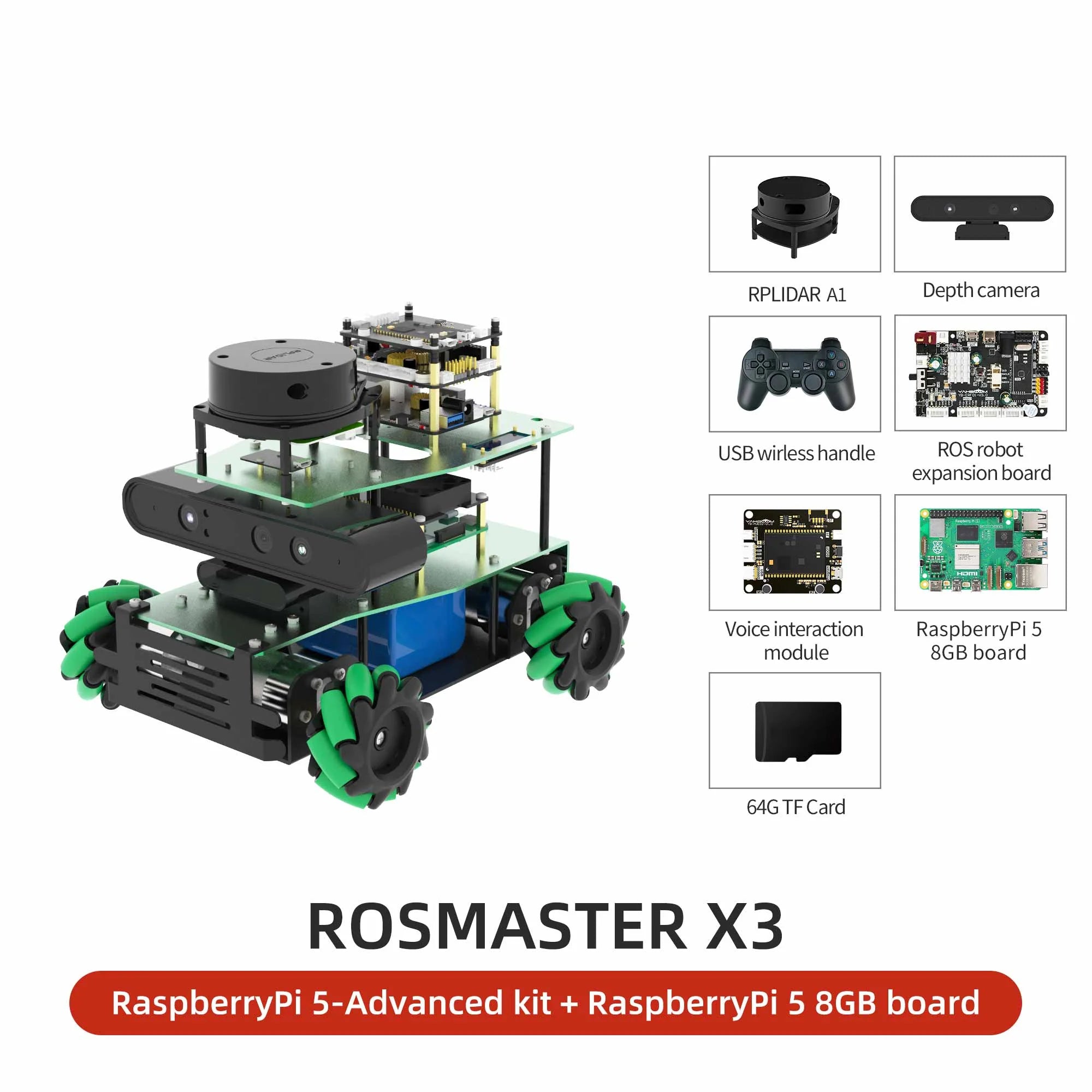 ROSMASTER X3 ROS2 STEM Education Python Programming Robot with Mecanum Wheel for Jetson NANO 4GB/Xavier NX/TX2 NX/RaspberryPi 4B