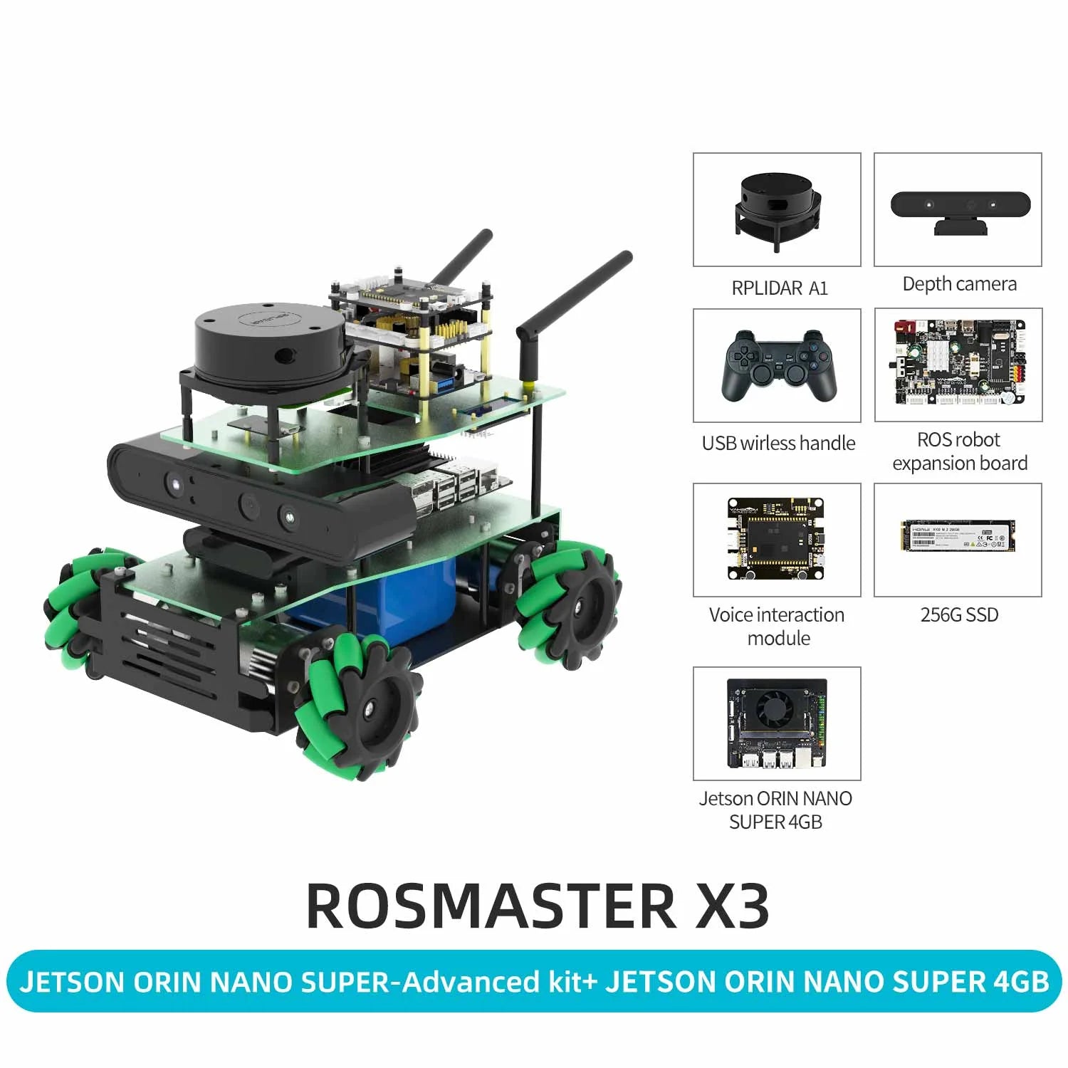 ROSMASTER X3 ROS2 STEM Education Python Programming Robot with Mecanum Wheel for Jetson NANO 4GB/Xavier NX/TX2 NX/RaspberryPi 4B