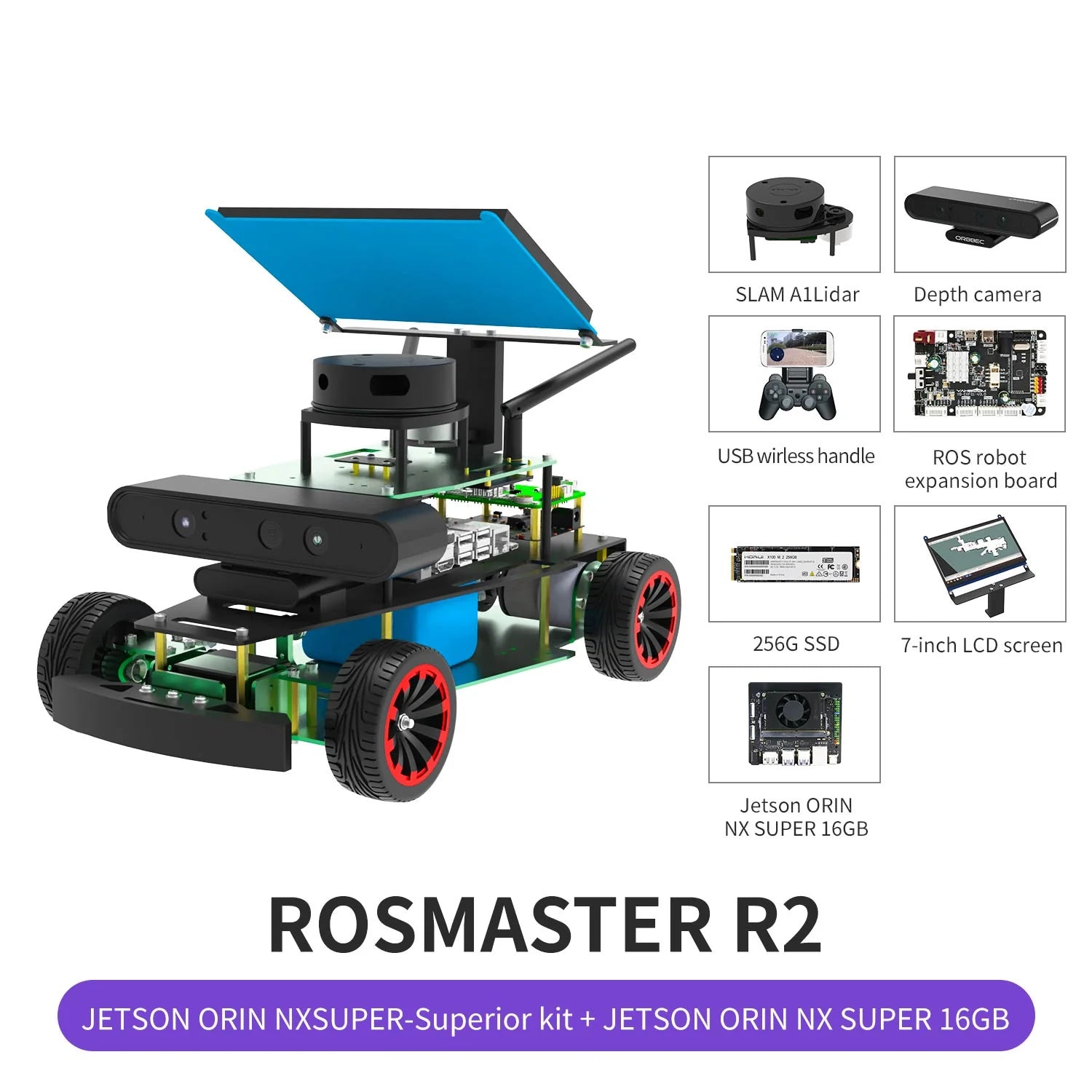 ROSMASTER R2 ROS2 STEM Education Python Programming Robot with Ackermann structure for Jetson NANO 4GB/Orin NANO/Orin NX/RPi 4B(Max Speed:1.8m/s)