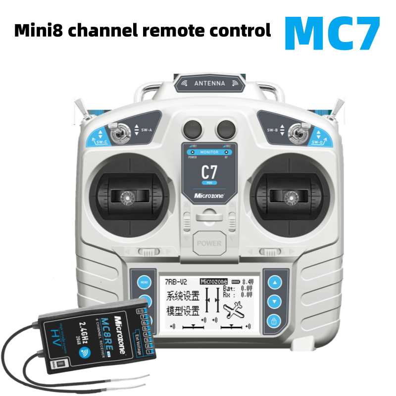 MicroZone MC7 Mini 2.4G Controller Transmitter with MC8RE V2 Receiver Radio System for RC Aircraft Drones Multirotor Helicopters
