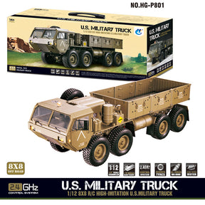 HG P801 P802 US Army Military Truck RC Car 1/12 8X8 M983 2.4G with Sound & Light Upgrades 5KG Load Capacity