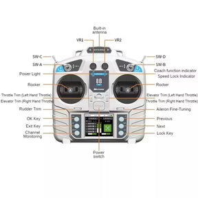 Microzone MC8B MINI 2.4G 8CH Remote Control Transmitter & MC8RE-V2 Receiver Radio System for RC Aircraft Fixed-wing Helicopter