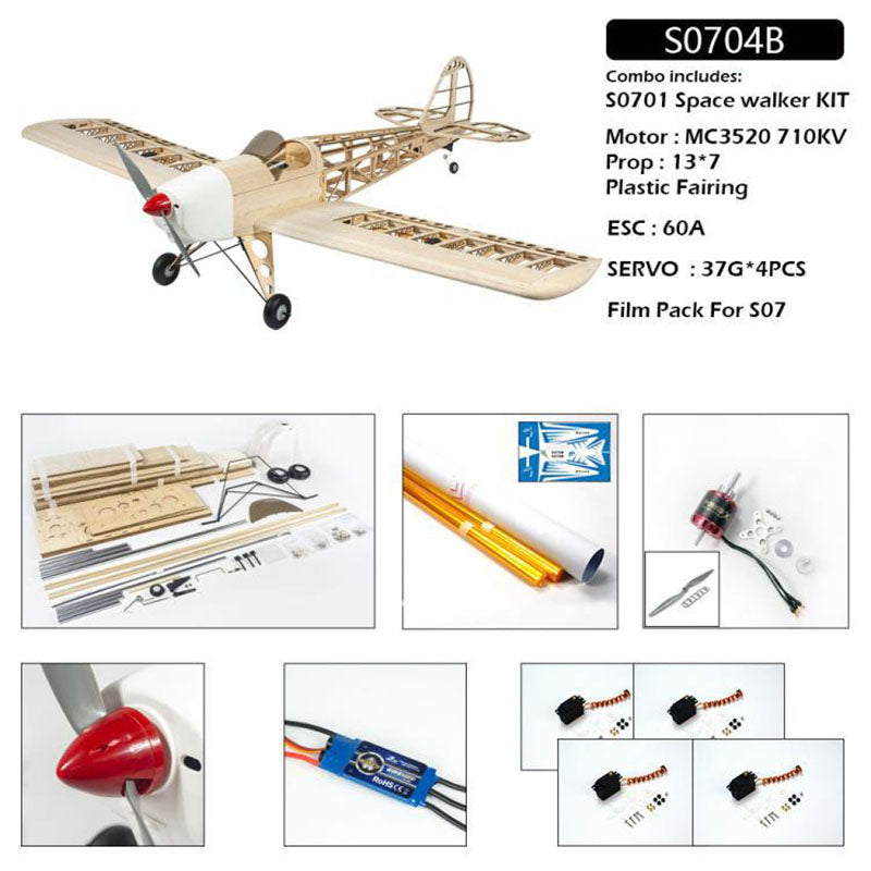 DWHobby Balsa wood Plane S0701 Space walker 1600mm Wingspan Gas or Electric Single-wing balsa wood sports training Balsa Plane