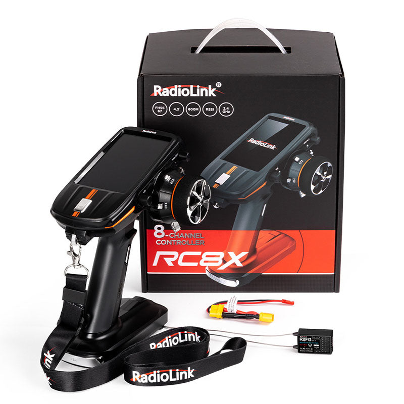 Radiolink RC8X 2.4GHz 8CH 4.3-Inch Full Colour Touch Screen LCD Radio Transmitter International Version With R8GF Receiver for RC Car Boat Robot
