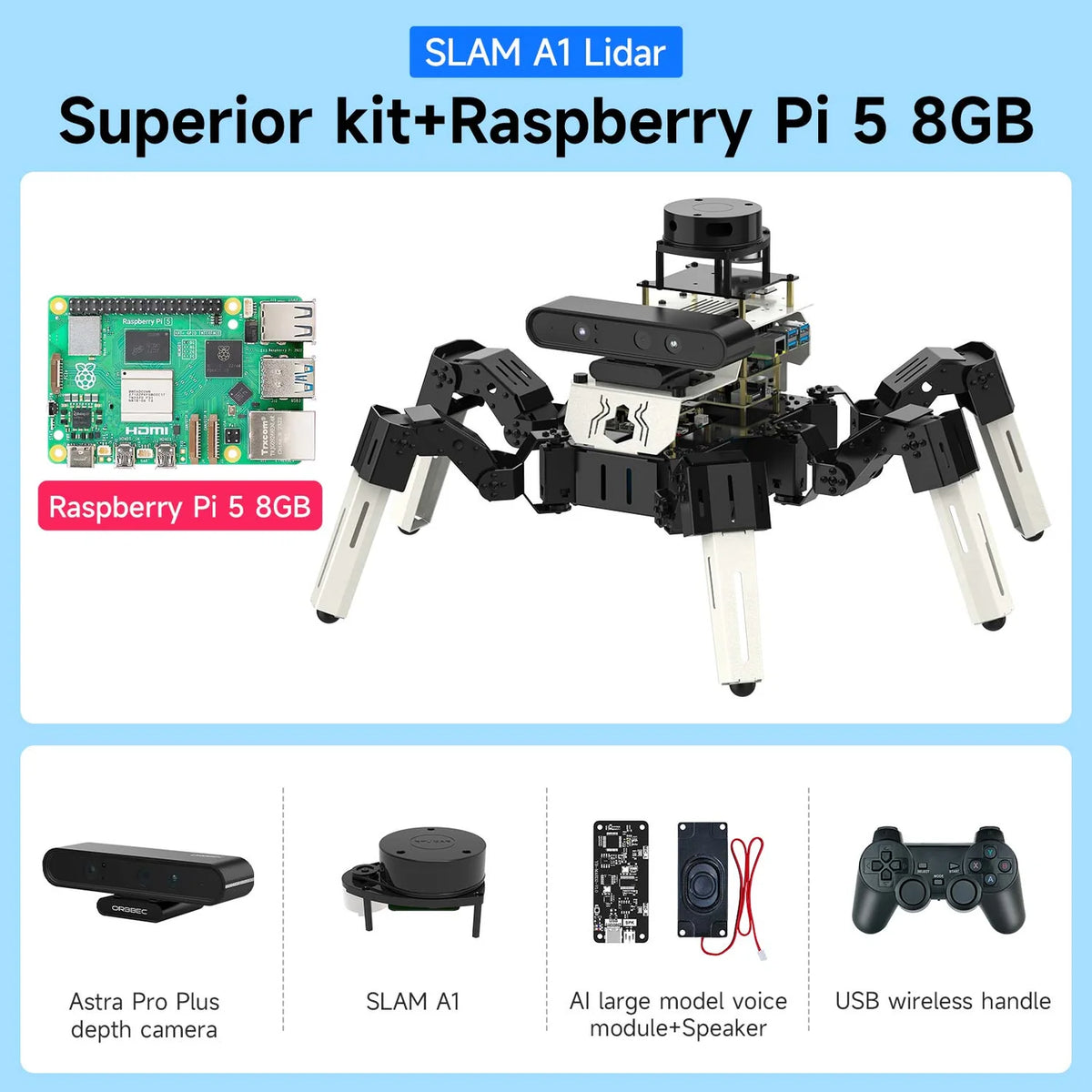 Yahboom 18DOF Muto RS AI Large Language Model Hexapod Robot ROS2 for Raspberry Pi 5 STEM Education Python Programming Robot