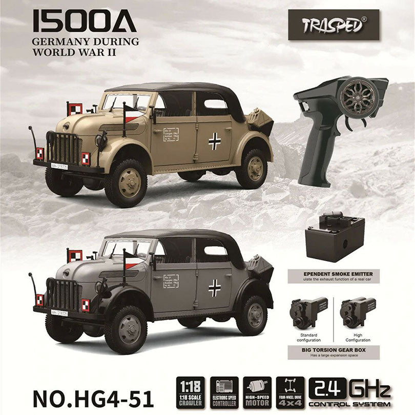 HG HG4-52 TRASPED STEYR COMMAND VEHICLE RC Car 1/18 4WD Off-Road Climbing Truck LED Light Simulated Sound Full Proportional RC Toys