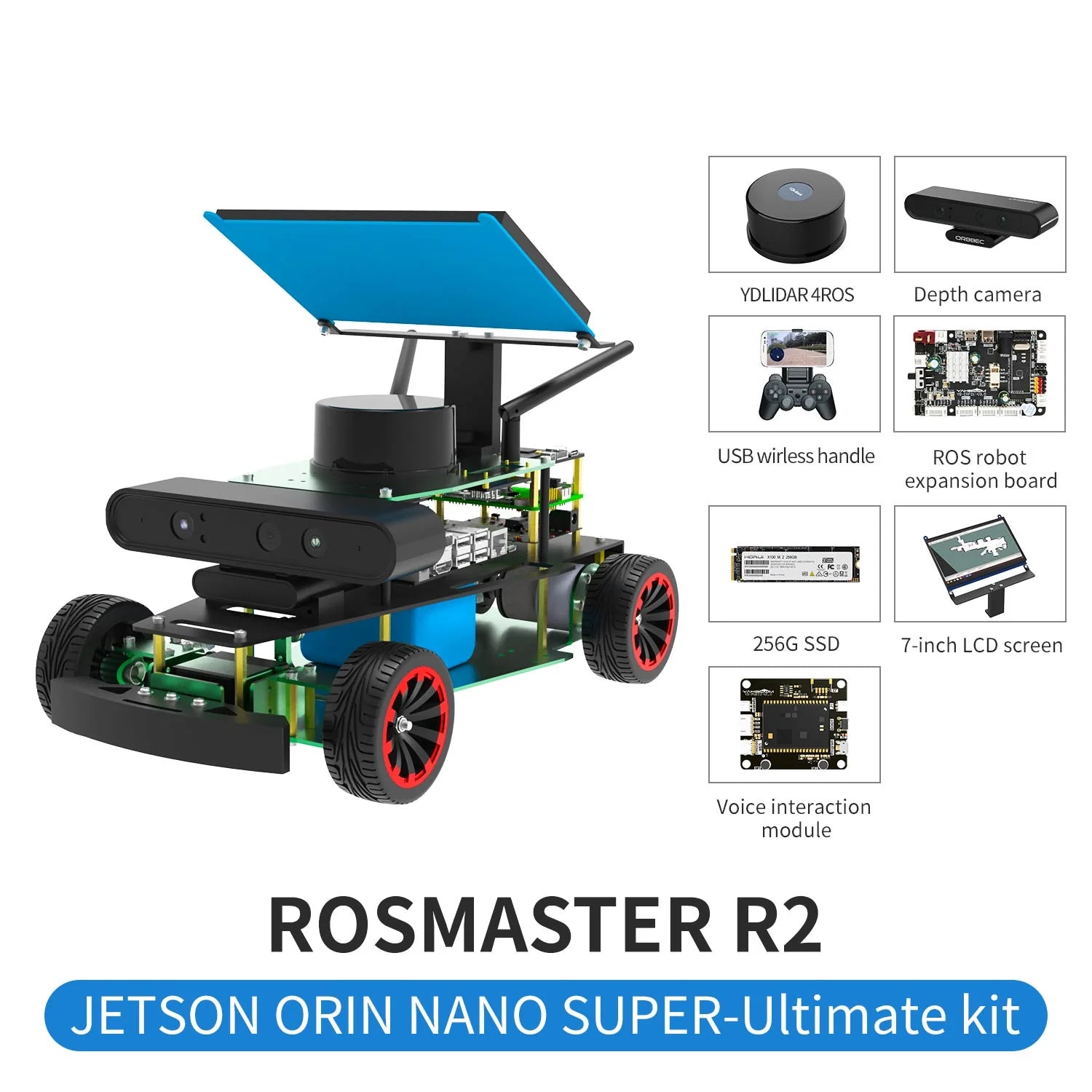 ROSMASTER R2 ROS2 STEM Education Python Programming Robot with Ackermann structure for Jetson NANO 4GB/Orin NANO/Orin NX/RPi 4B(Max Speed:1.8m/s)
