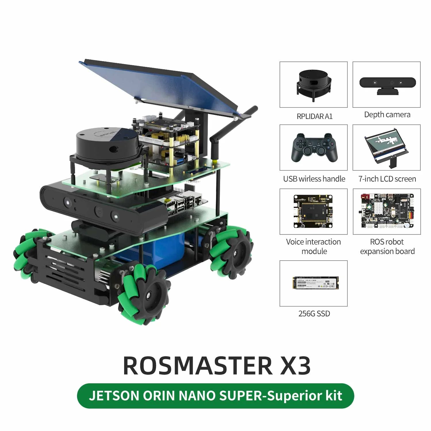 ROSMASTER X3 ROS2 STEM Education Python Programming Robot with Mecanum Wheel for Jetson NANO 4GB/Xavier NX/TX2 NX/RaspberryPi 4B