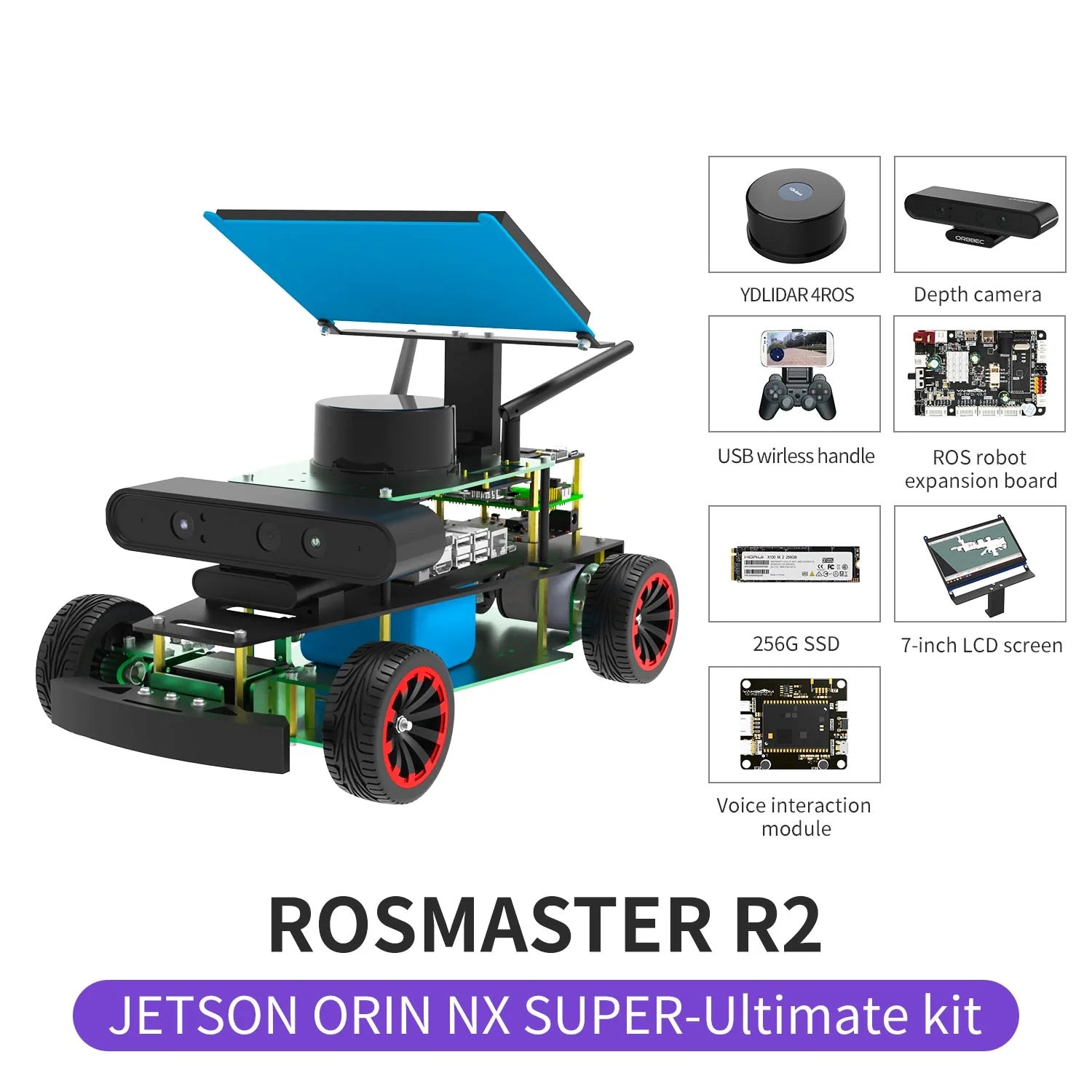 ROSMASTER R2 ROS2 STEM Education Python Programming Robot with Ackermann structure for Jetson NANO 4GB/Orin NANO/Orin NX/RPi 4B(Max Speed:1.8m/s)