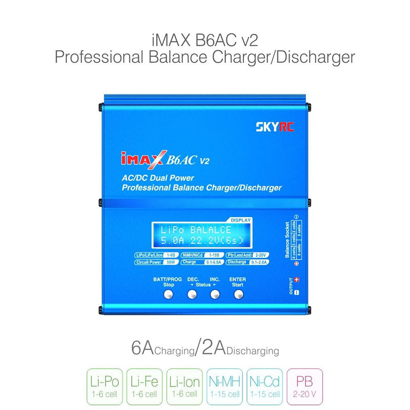 SKYRC iMAX B6AC V2 6A Lipo Battery Balance Charger LCD Display Discharger For RC Model Battery Charging Re-peak Mode