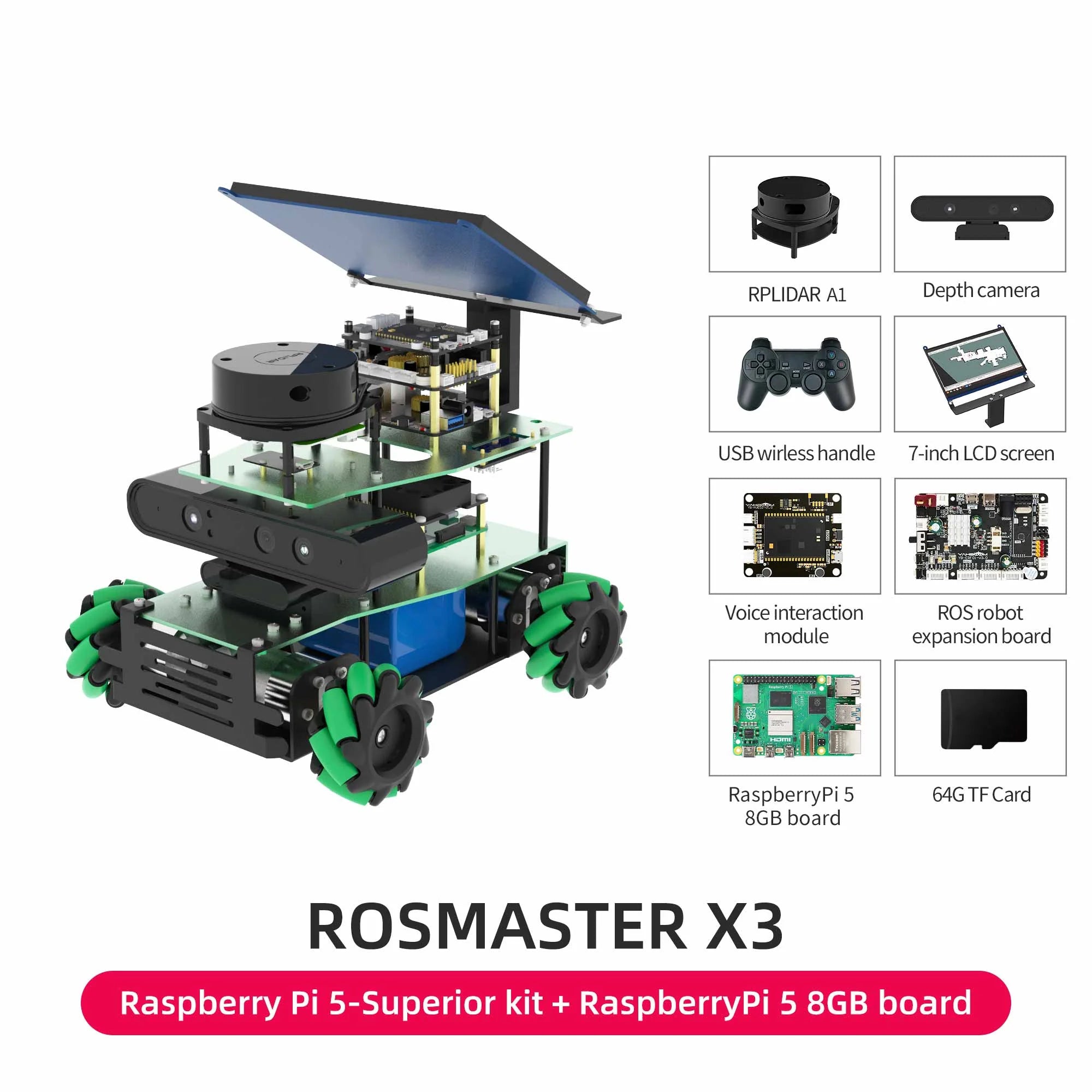 ROSMASTER X3 ROS2 STEM Education Python Programming Robot with Mecanum Wheel for Jetson NANO 4GB/Xavier NX/TX2 NX/RaspberryPi 4B