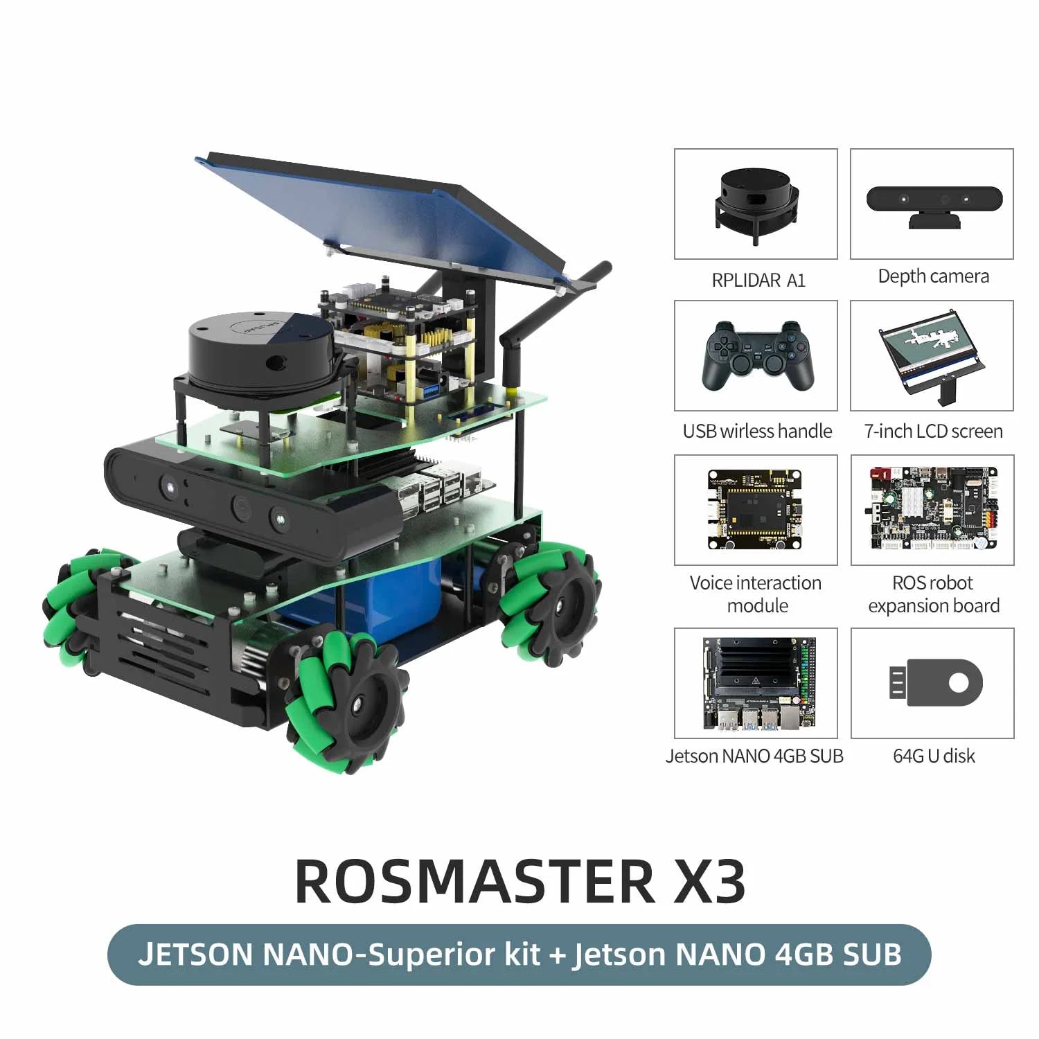 ROSMASTER X3 ROS2 STEM Education Python Programming Robot with Mecanum Wheel for Jetson NANO 4GB/Xavier NX/TX2 NX/RaspberryPi 4B