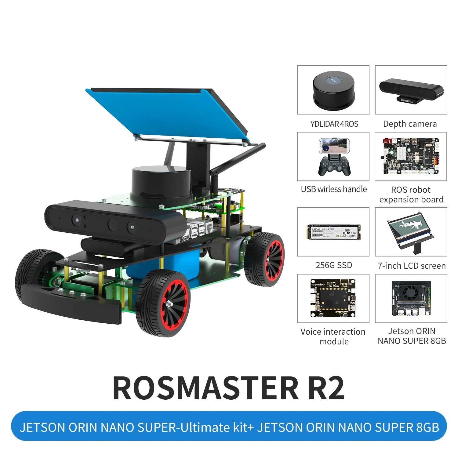 ROSMASTER R2 ROS2 STEM Education Python Programming Robot with Ackermann structure for Jetson NANO 4GB/Orin NANO/Orin NX/RPi 4B(Max Speed:1.8m/s)