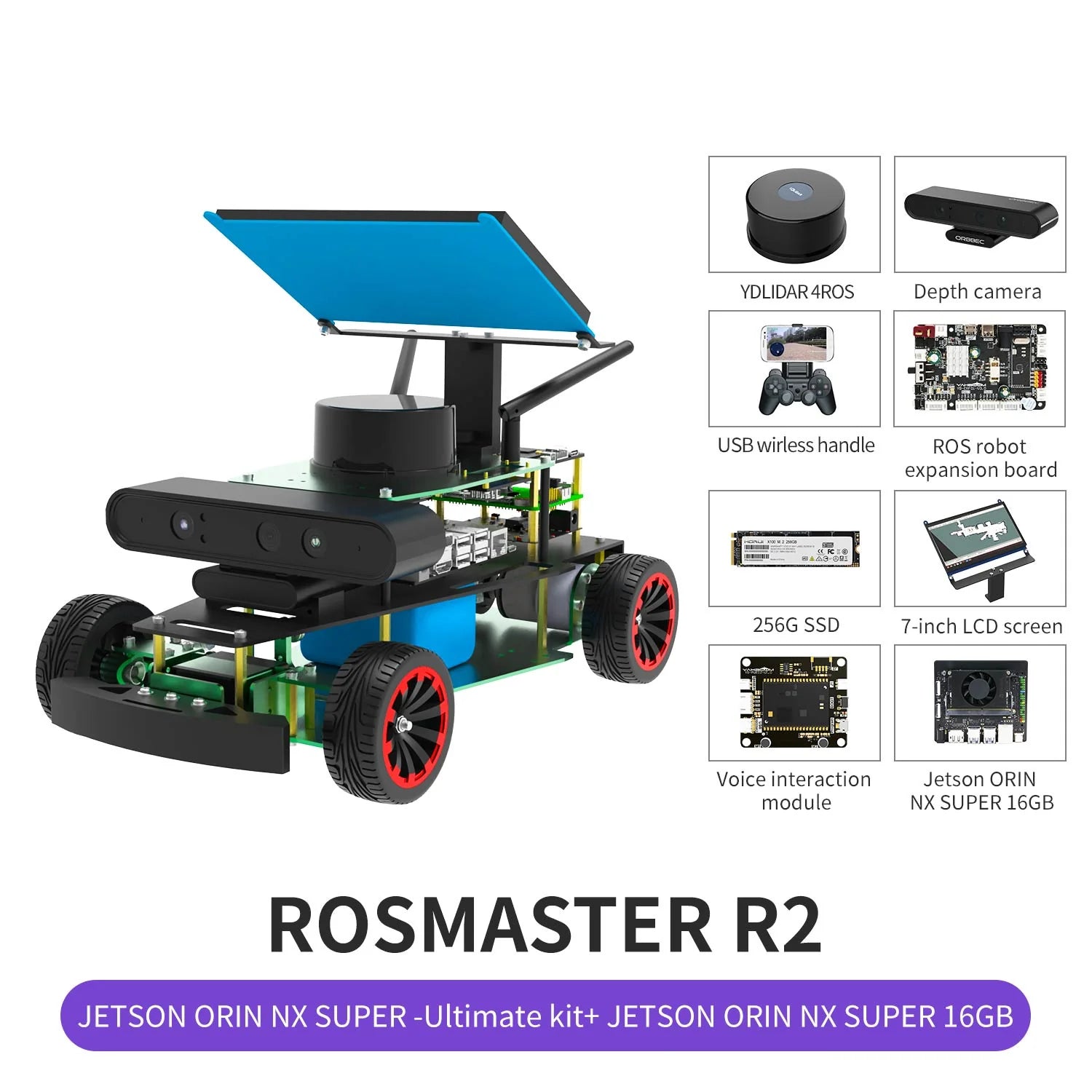 ROSMASTER R2 ROS2 STEM Education Python Programming Robot with Ackermann structure for Jetson NANO 4GB/Orin NANO/Orin NX/RPi 4B(Max Speed:1.8m/s)