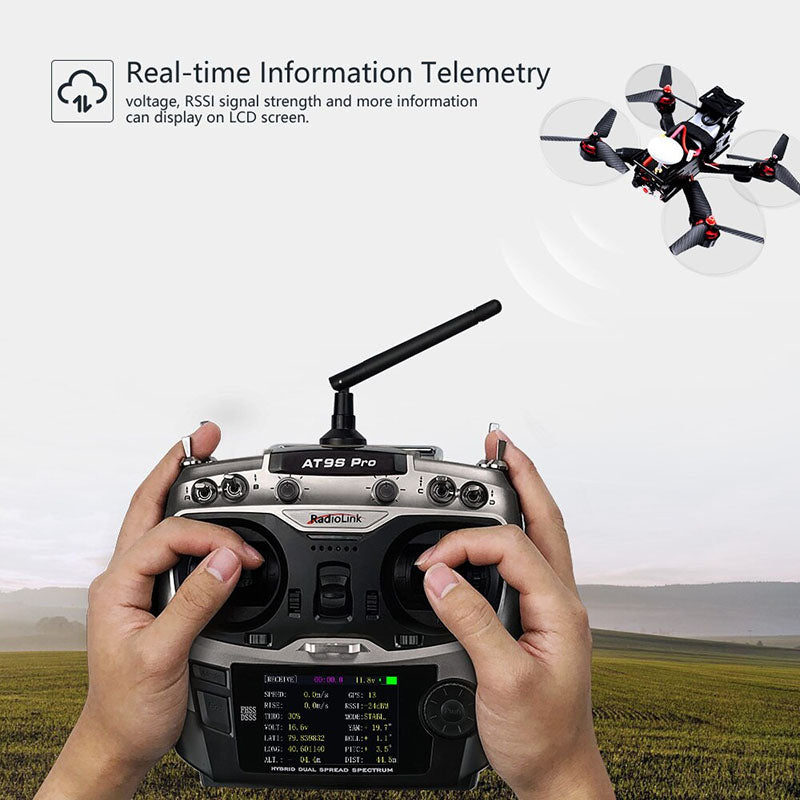 Radiolink AT9S Pro 12CH 2.4G Radio Transmitter R9DS Receiver Support Crossfire Protocol for for Airplane/Jet/FPV Racing Drone/Quad/RC Truck Car/Boat
