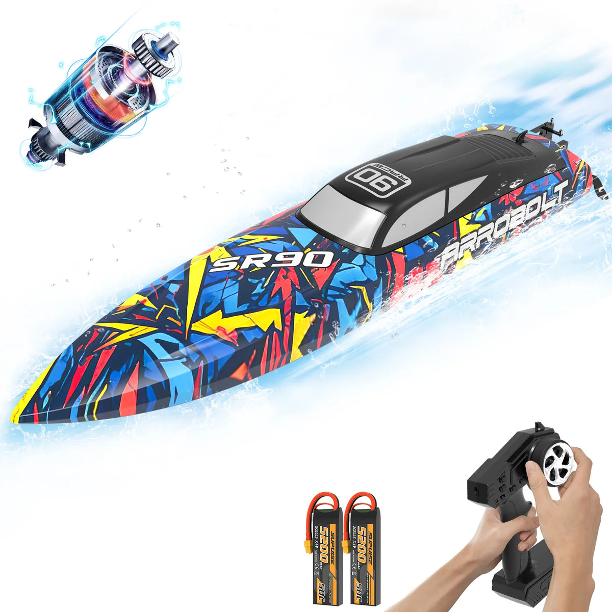 Volantexrc 798-5 SR90 RC Boat 70km/h 2.4G Brushless Water Cooling Ship Capsize Reset Fast High Speed Waterproof Speedboat Toys