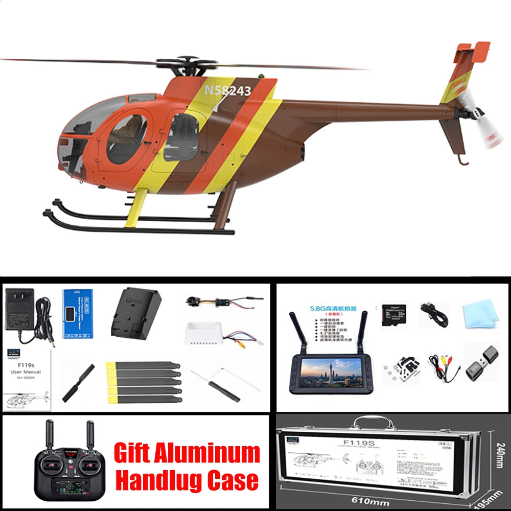 YUXIANG F118S MH-6 MD500 Little Bird 250-Class 1/16 Scale FPV 5-Blade Flybarless GPS RTF RC Military Helicopter