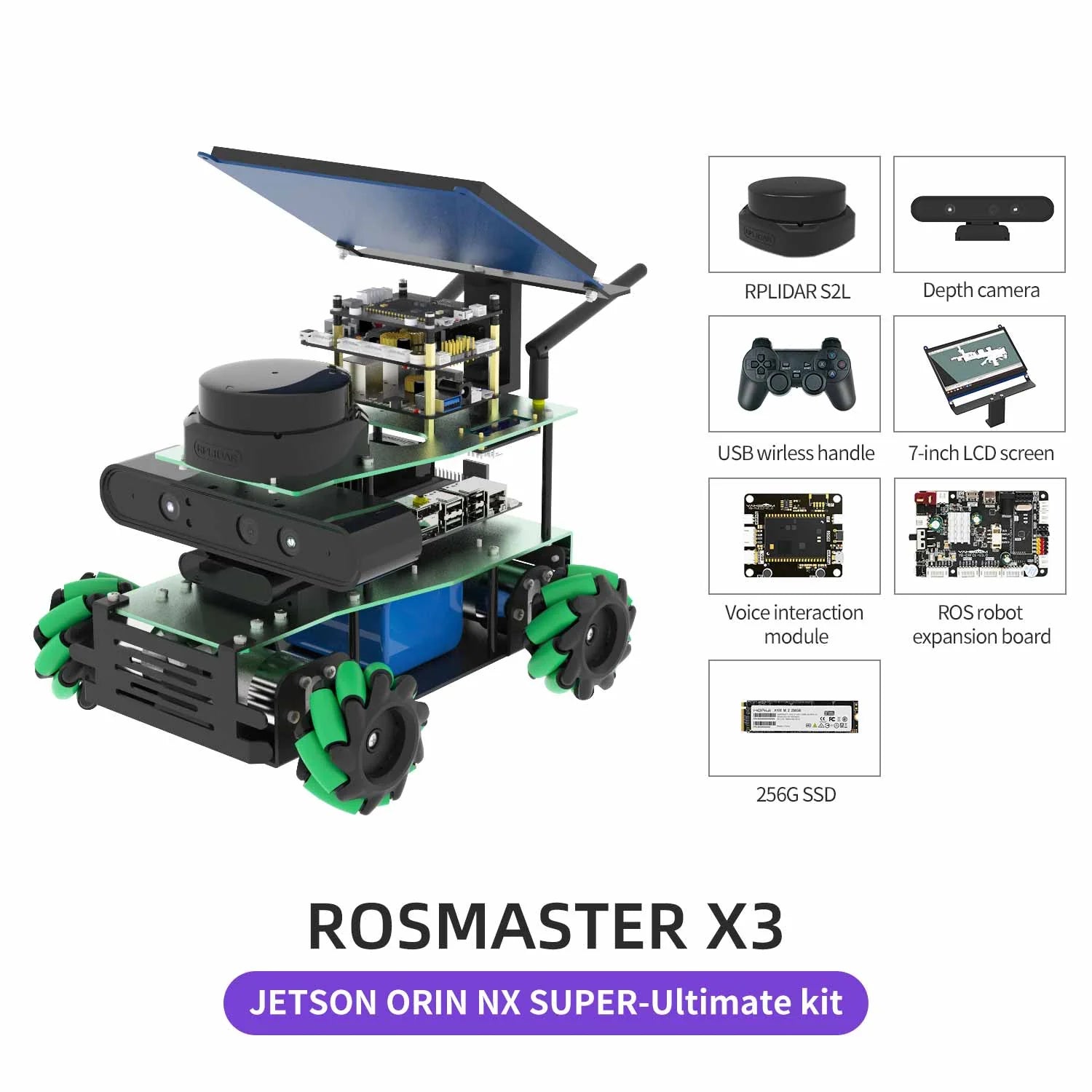 ROSMASTER X3 ROS2 STEM Education Python Programming Robot with Mecanum Wheel for Jetson NANO 4GB/Xavier NX/TX2 NX/RaspberryPi 4B