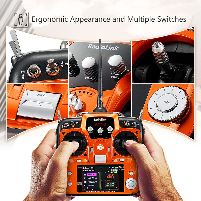 Radiolink AT10II 12CH RC Transmitter R12DS Receiver 2.4GHz DSSS&FHSS Spread Radio Remote Controller for RC Drone/Fixed Wing/Multicopters/Helicopter