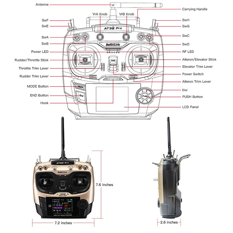 Radiolink AT9S Pro 12CH 2.4G Radio Transmitter R9DS Receiver Support Crossfire Protocol for for Airplane/Jet/FPV Racing Drone/Quad/RC Truck Car/Boat