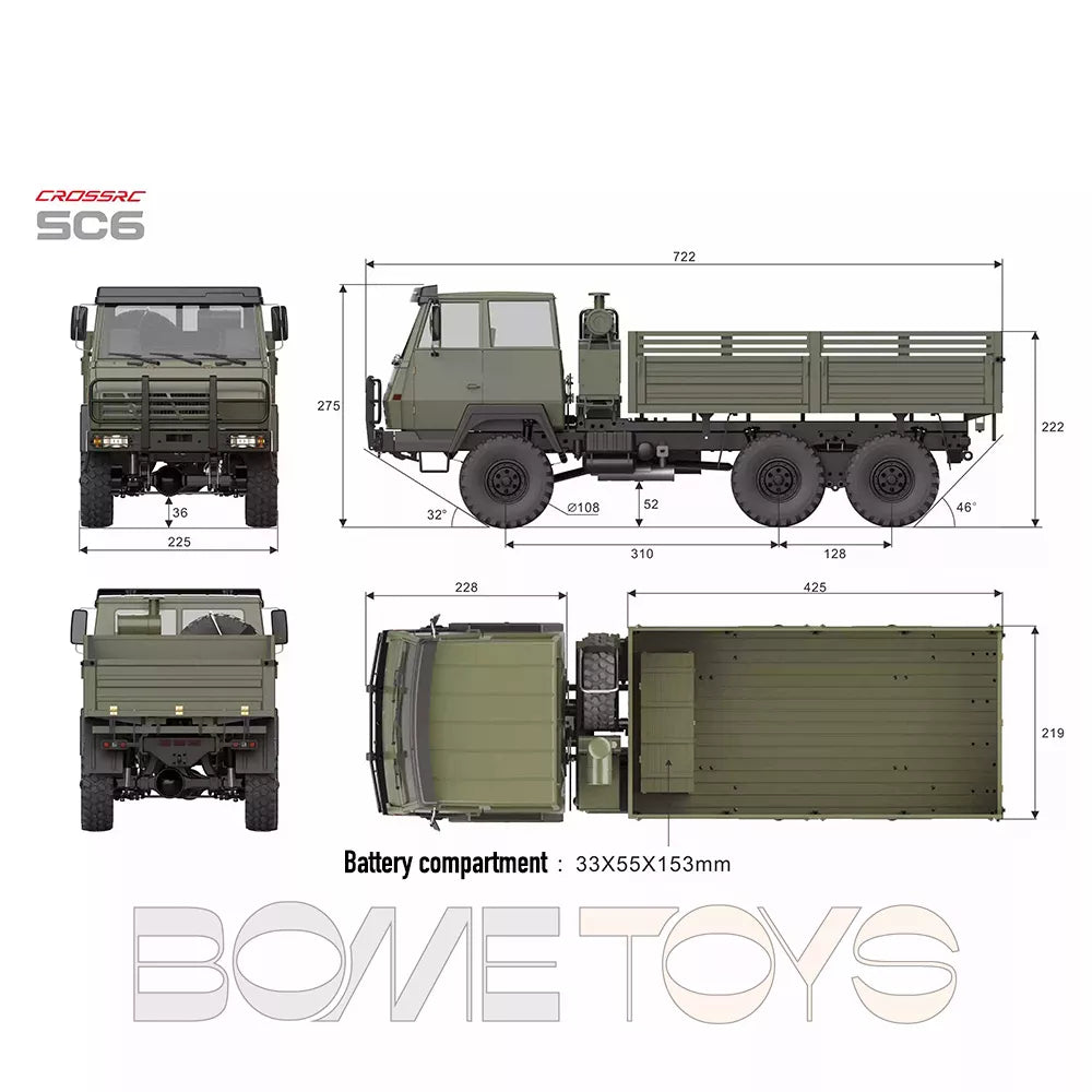 CROSSRC SC6 Metal Chassis 1/12 RC Military Truck 6X6 Transport Off-Road Vehicle KIT/RTR