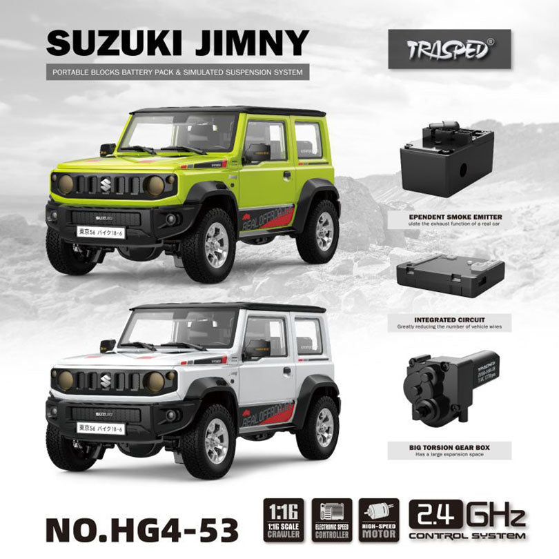 HG HG4-53 TRASPED SUZUKI JIMNY RC Car 1/16 3WD Rock Crawler LED Light Simulated Sound Off-Road Climbing Truck Full Proportional RC Toys