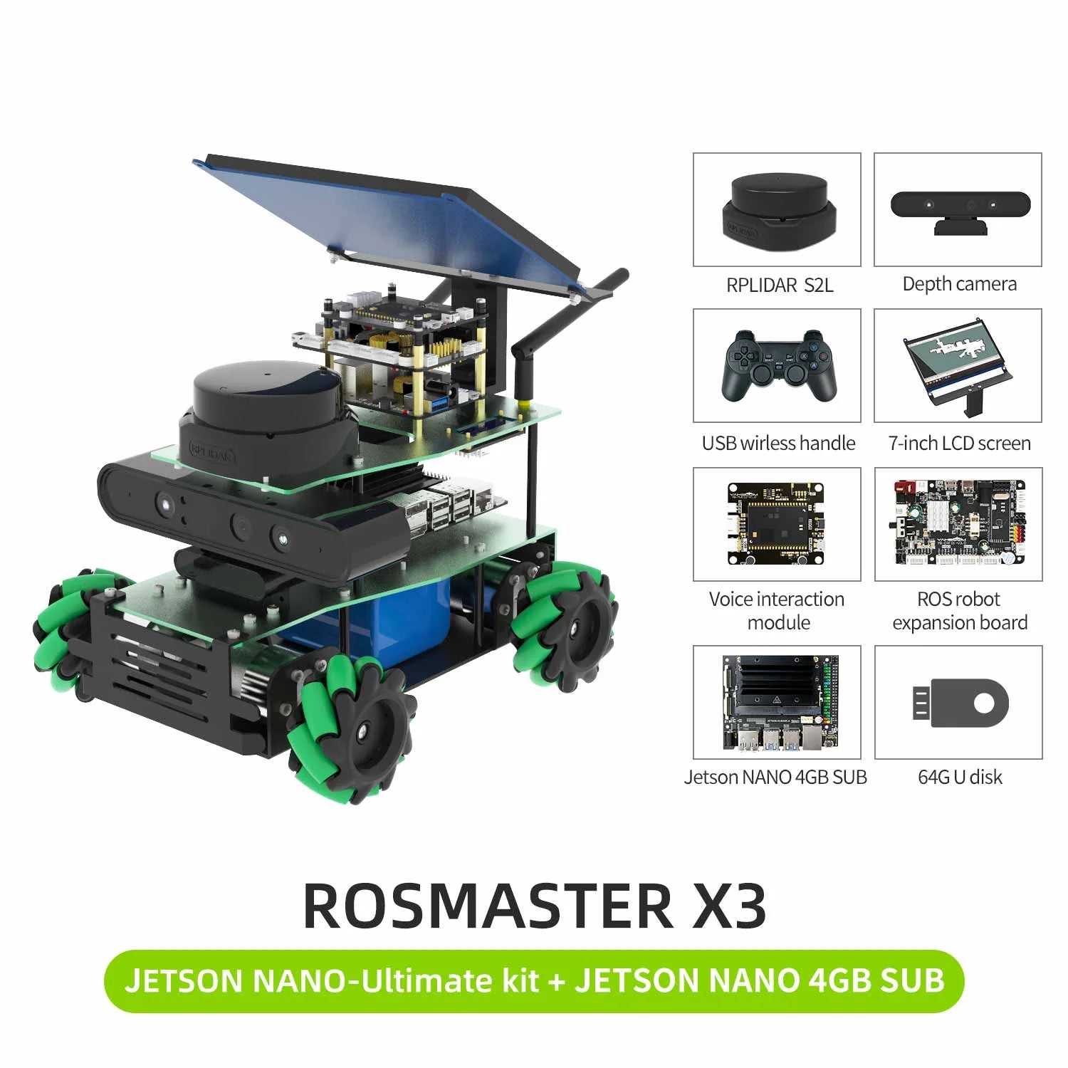 ROSMASTER X3 ROS2 STEM Education Python Programming Robot with Mecanum Wheel for Jetson NANO 4GB/Xavier NX/TX2 NX/RaspberryPi 4B