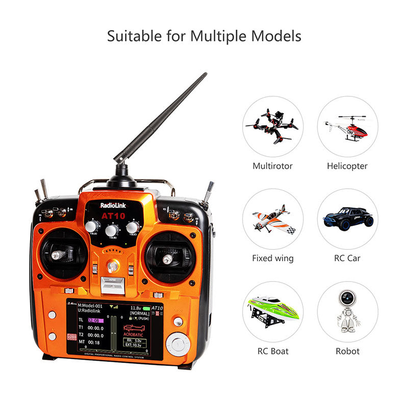 Radiolink AT10II 12CH RC Transmitter R12DS Receiver 2.4GHz DSSS&FHSS Spread Radio Remote Controller for RC Drone/Fixed Wing/Multicopters/Helicopter