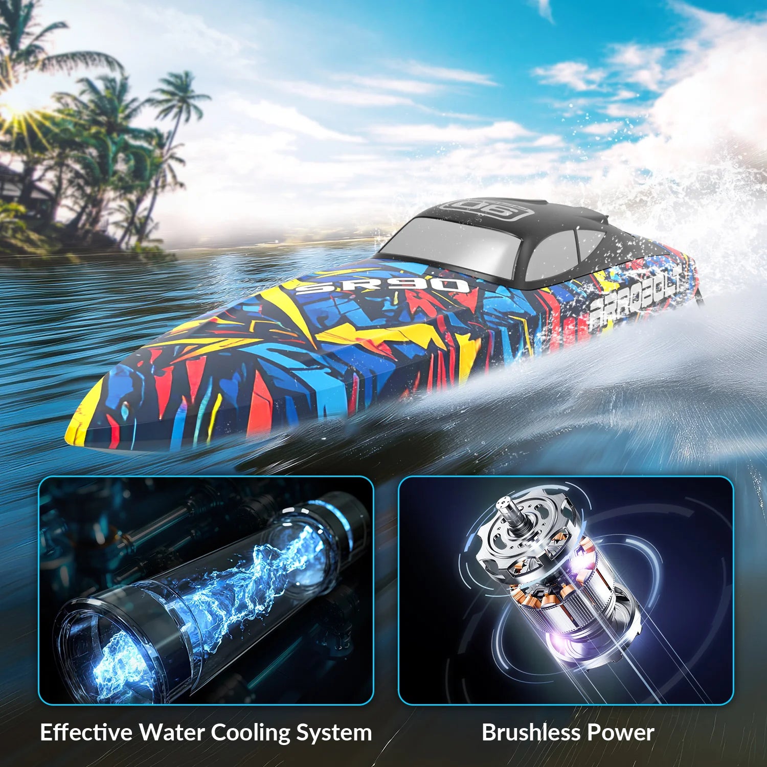 Volantexrc 798-5 SR90 RC Boat 70km/h 2.4G Brushless Water Cooling Ship Capsize Reset Fast High Speed Waterproof Speedboat Toys