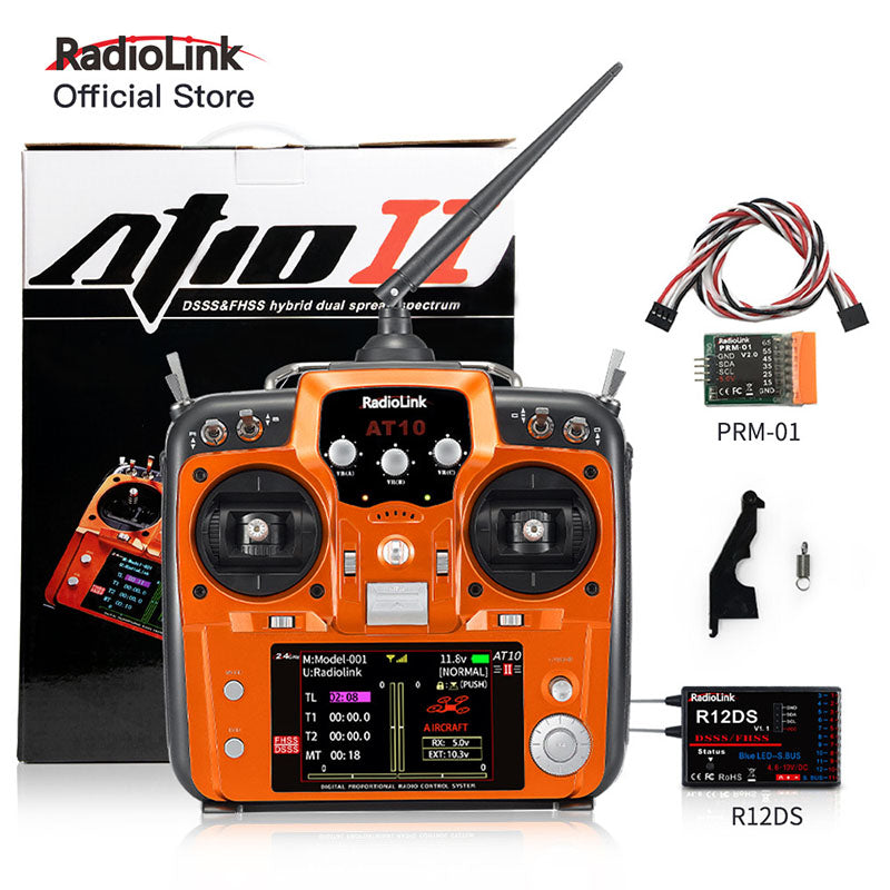 Radiolink AT10II 12CH RC Transmitter R12DS Receiver 2.4GHz DSSS&FHSS Spread Radio Remote Controller for RC Drone/Fixed Wing/Multicopters/Helicopter