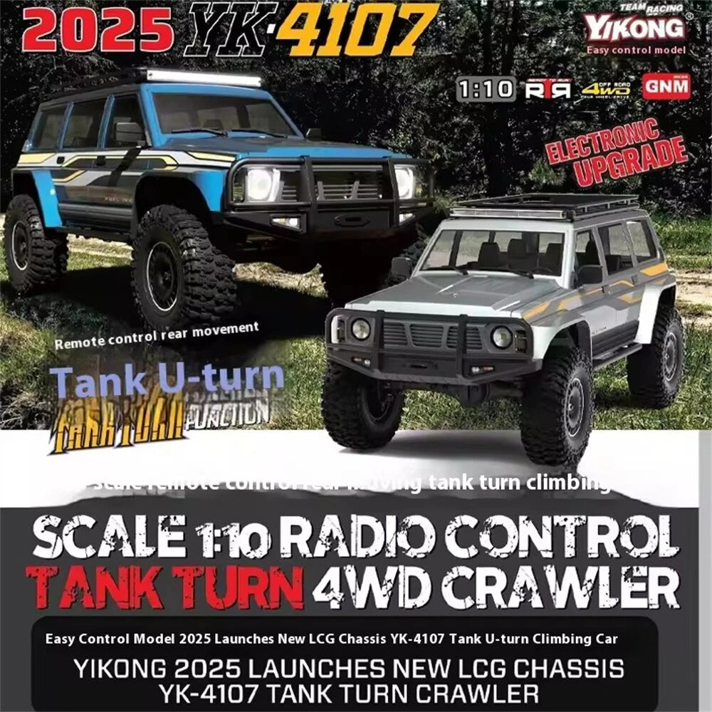 YIKONG YK4107 PRO 1/10 4WD RC Car Rock Crawler Two Speed Differential Lock LCG Chassis Tank Turn LED Lights Off-Road Climbing Truck
