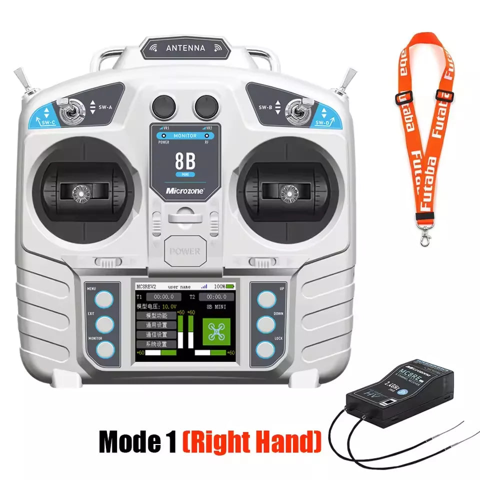 Microzone MC8B MINI 2.4G 8CH Remote Control Transmitter & MC8RE-V2 Receiver Radio System for RC Aircraft Fixed-wing Helicopter